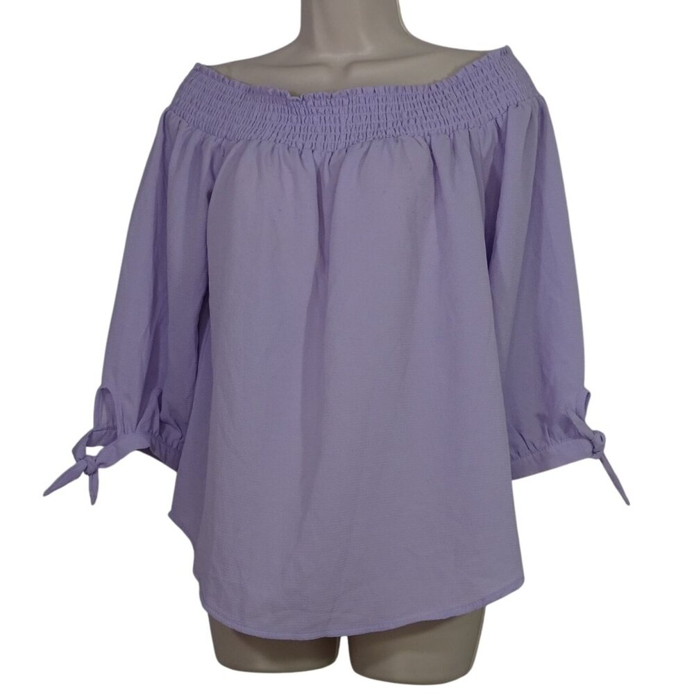 Wishful Park Off Shoulder Lavender Purple Top Blouse Women Size L 3/4 Sleeves